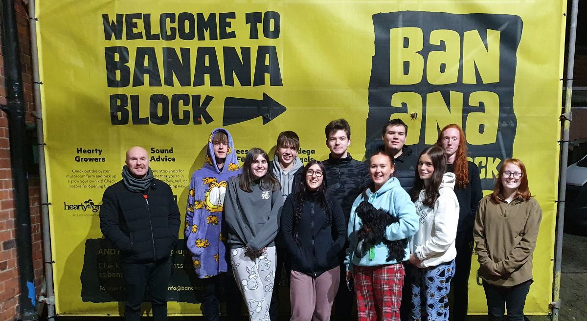 A group of students and their Lecturer who took part in the sleep out